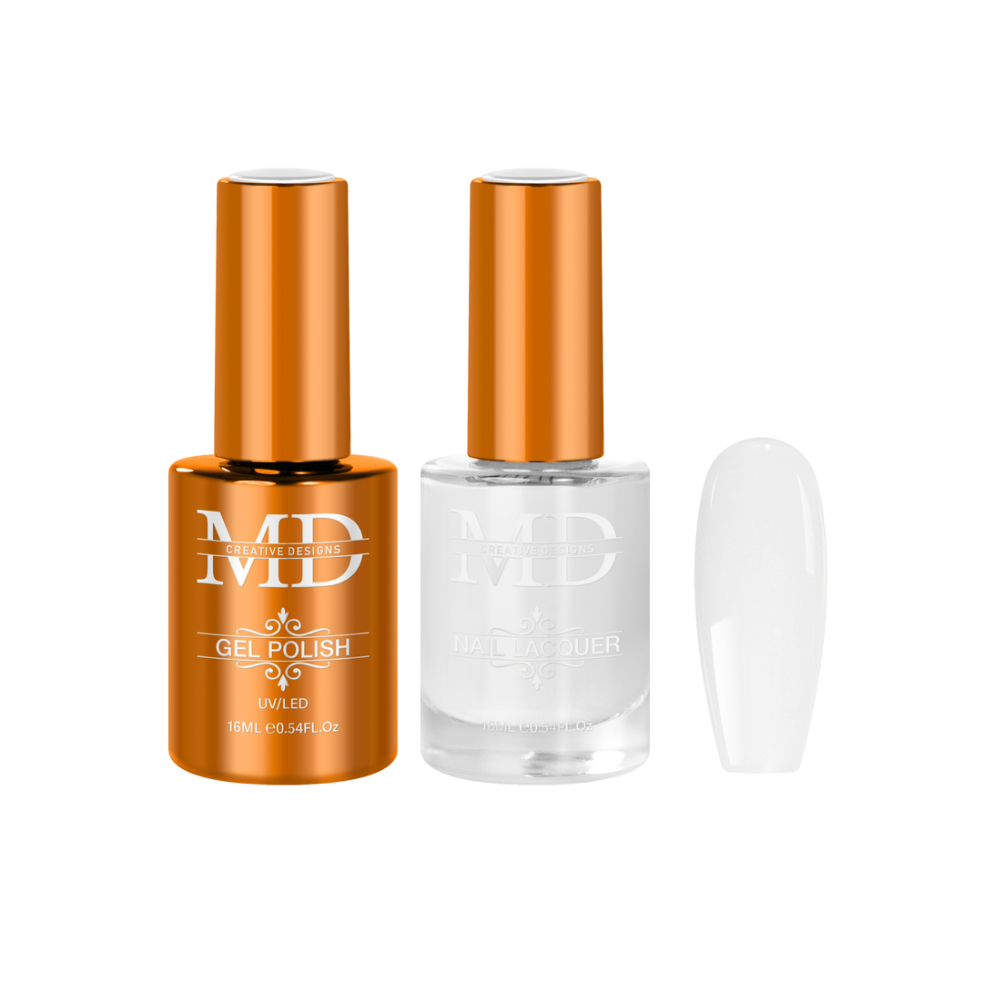 Two bottles of polish with orange caps on a white background