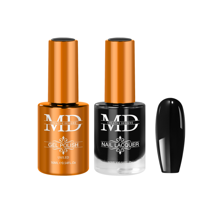 Two nail polish bottles with orange caps and orange bodies, one labeled &