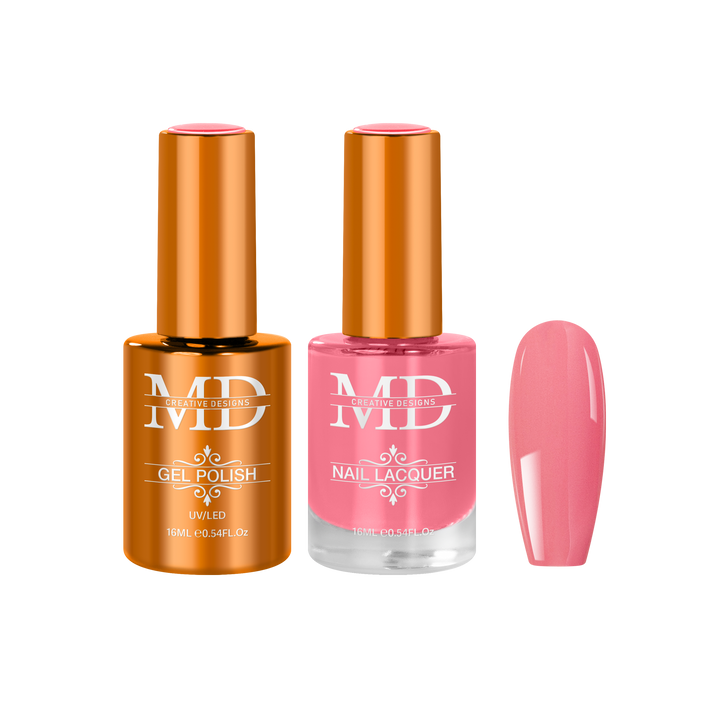 Two nail polish bottles with a pink nail tip swatch on a white background