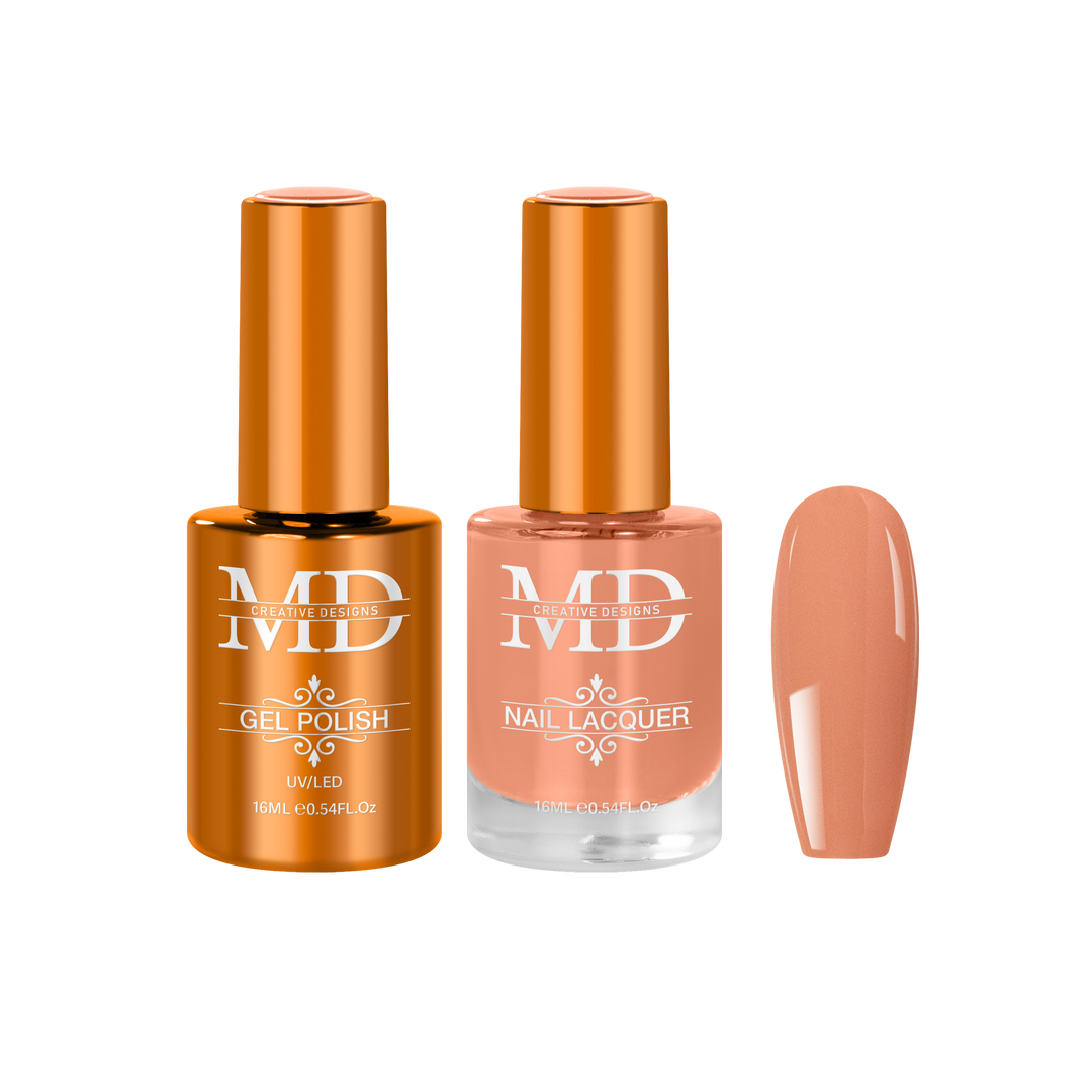 Two bottles of nail polish with a matching nail tip swatch on a white background