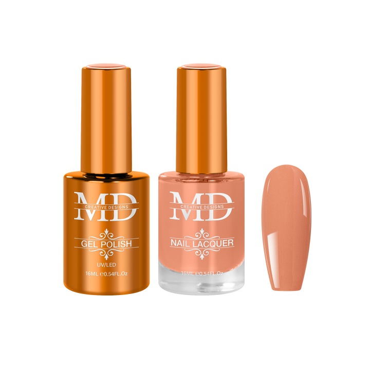 Two bottles of nail polish with a matching nail tip swatch on a white background