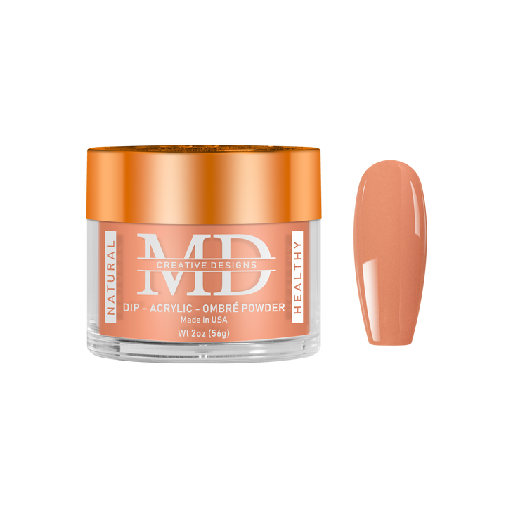 Jar of MD nail powder with a matching nail color swatch on a white background