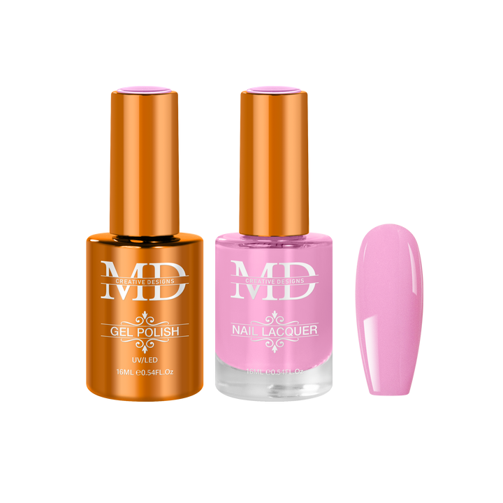 Two nail polish bottles with a pink nail tip swatch on a white background.