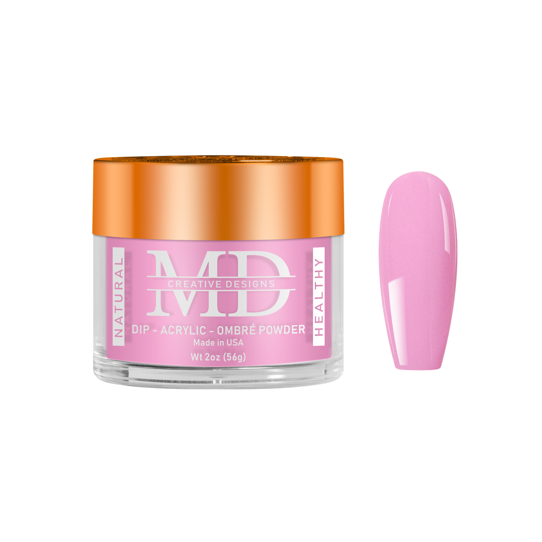 Pink nail powder in a jar with an orange lid on a white background