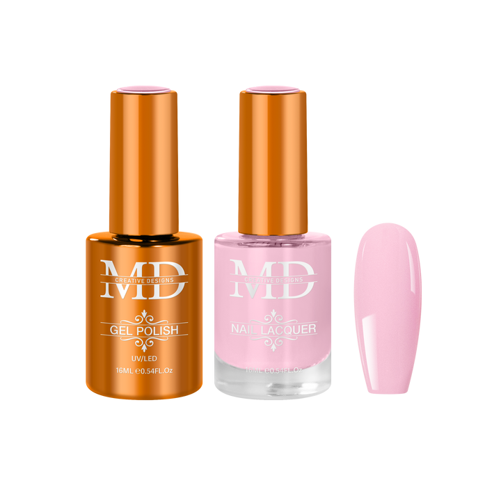 Two nail polish bottles with a pink nail tip swatch on a white background.