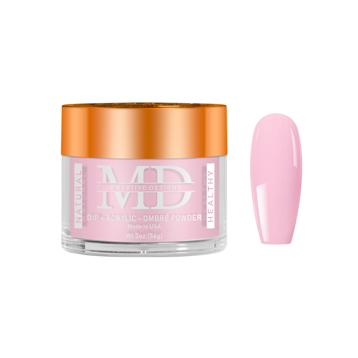 Pink nail powder in a jar with an orange lid on a white background