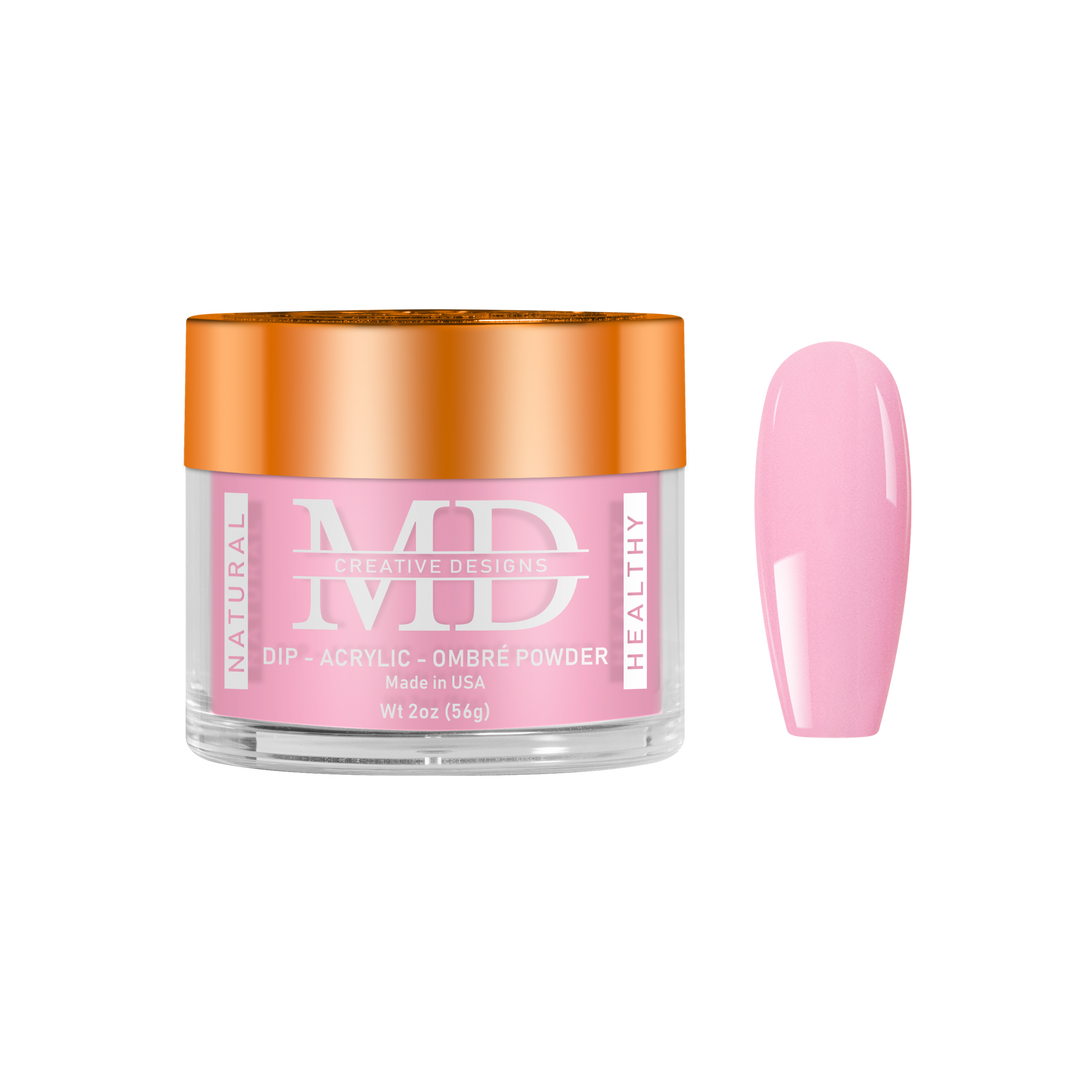 Pink nail powder in a jar with an orange lid on a white background