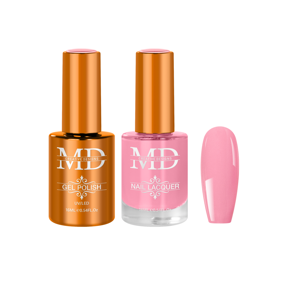 Two nail polish bottles with a pink nail tip swatch on a white background.