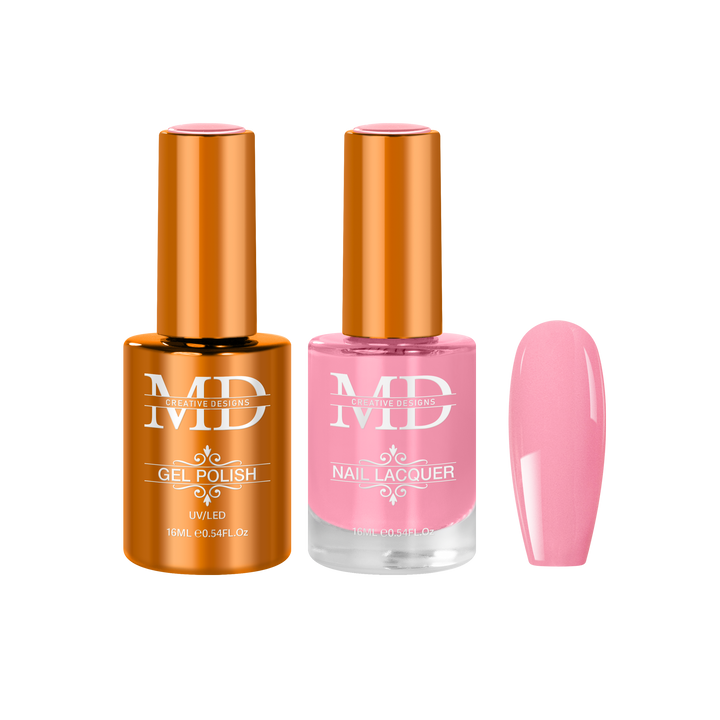 Two nail polish bottles with a pink nail tip swatch on a white background.