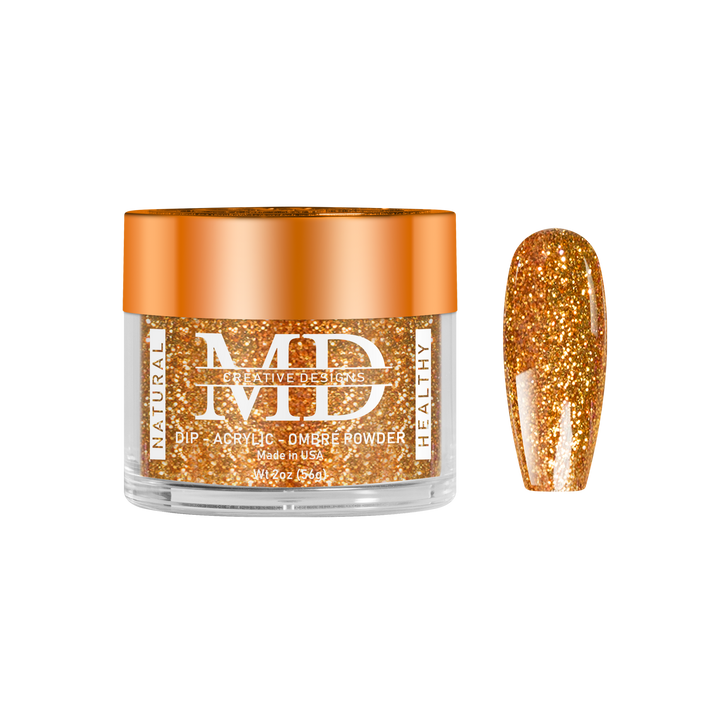 Jar of glittery gold powder with a matching nail color swatch on a white background
