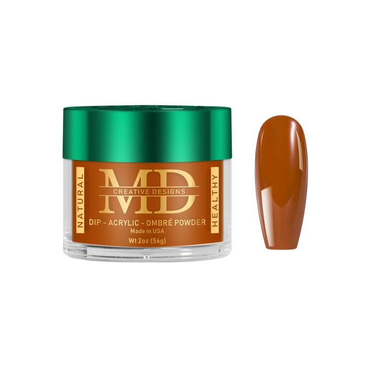 MD nail powder with a brown color swatch on a white background