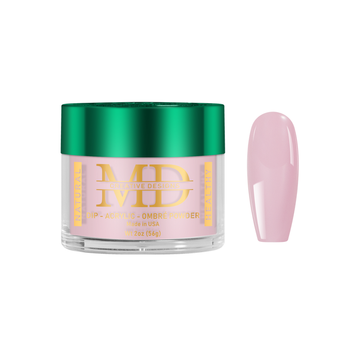 Jar of MD powder with a pink nail tip color swatch on a white background