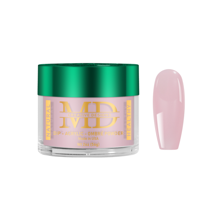 Jar of MD powder with a pink nail tip color swatch on a white background