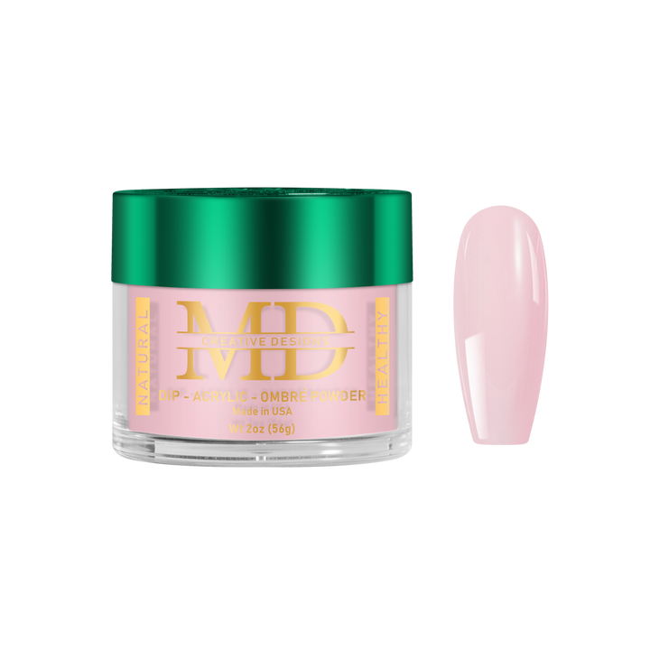 Jar of pink nail powder with a green lid on a white background