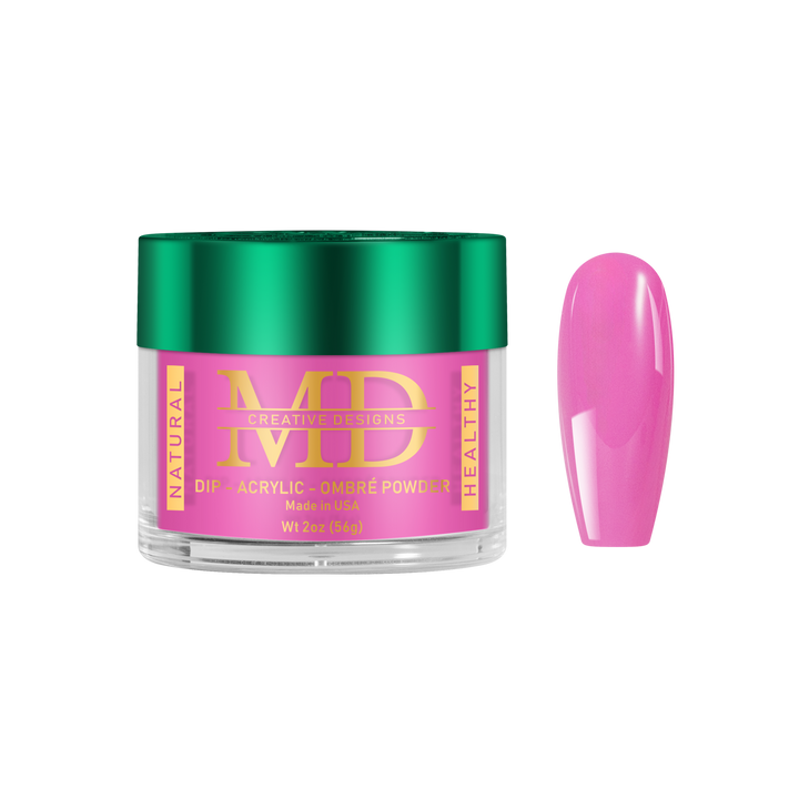 Jar of pink nail powder with a green lid on a white background