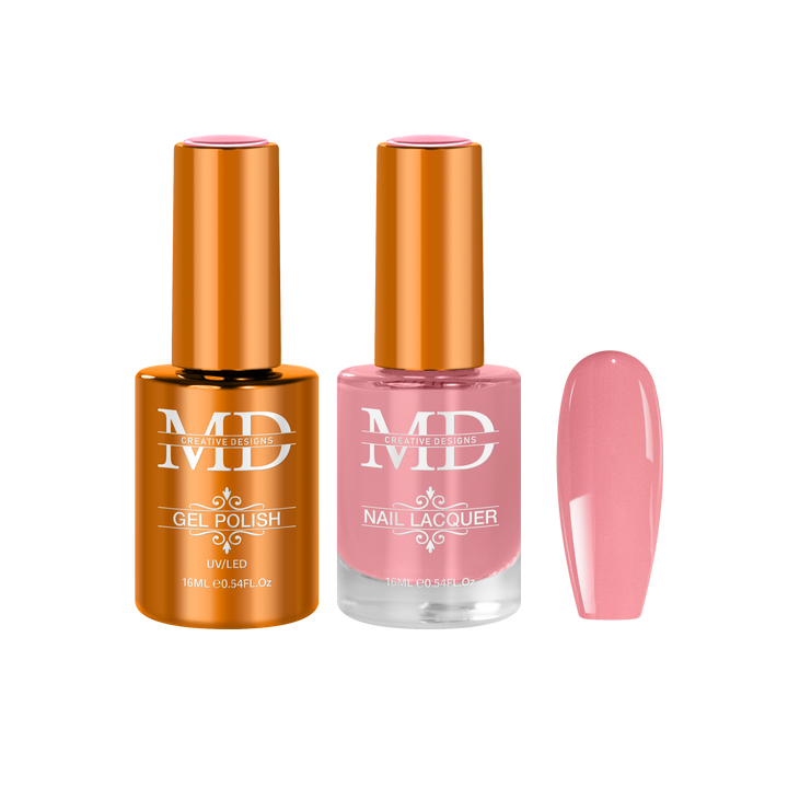 Two nail polish bottles with a pink nail tip swatch on a white background