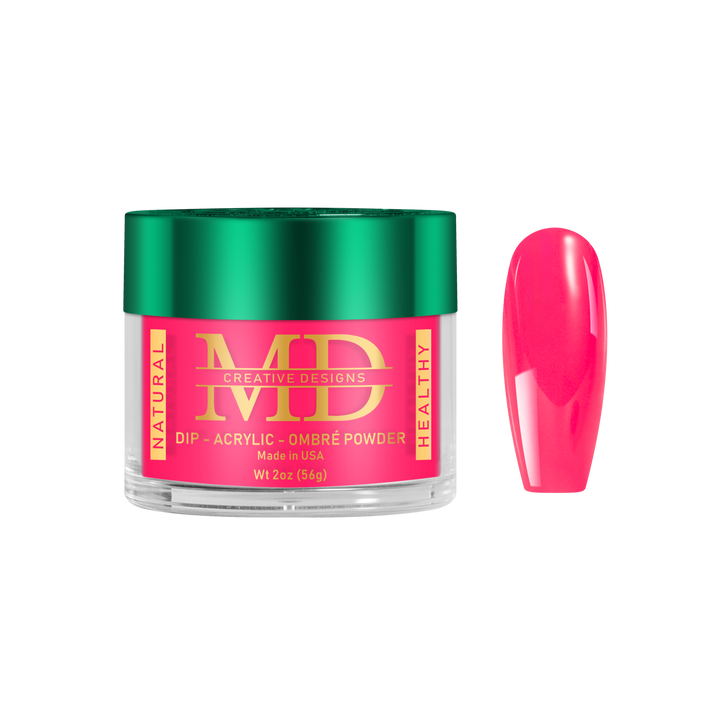 Jar of pink nail powder with a green lid and a pink nail tip color swatch on a white background
