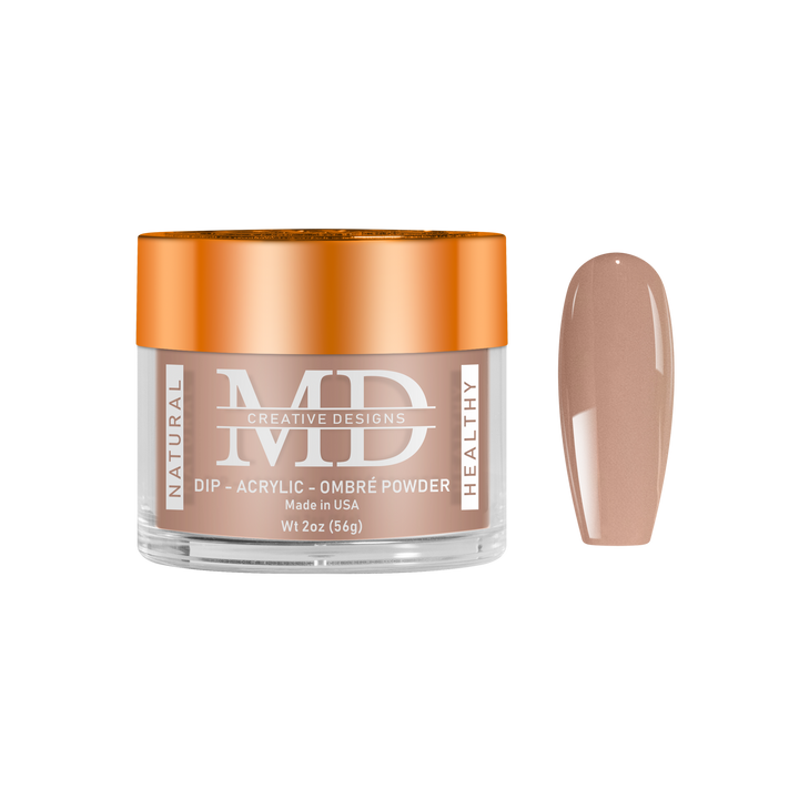 Jar of MD nail powder with a matching nail color swatch on a white background