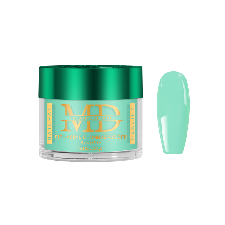 Green nail powder with a jar labeled &