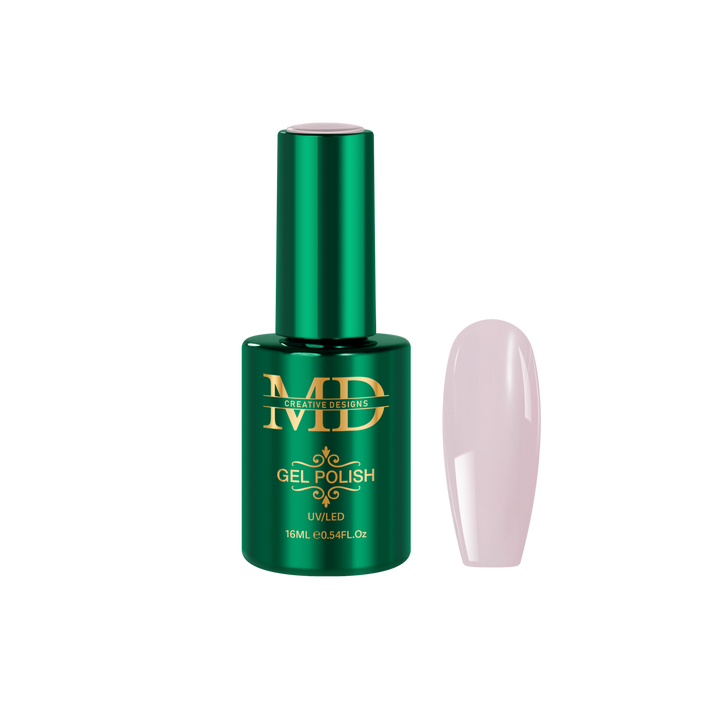 Green gel polish bottle with a matching nail tip color swatch on a white background