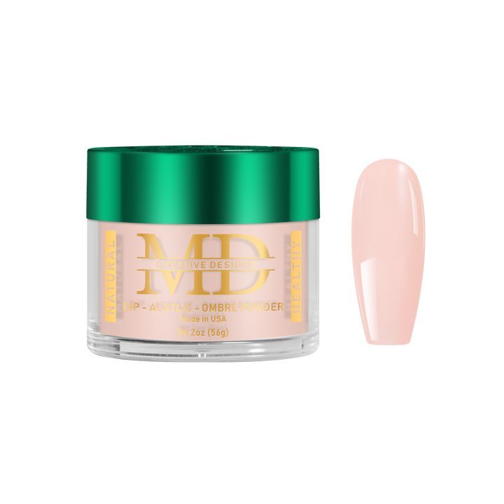 Jar of MD powder with a pink nail tip color swatch on a white background