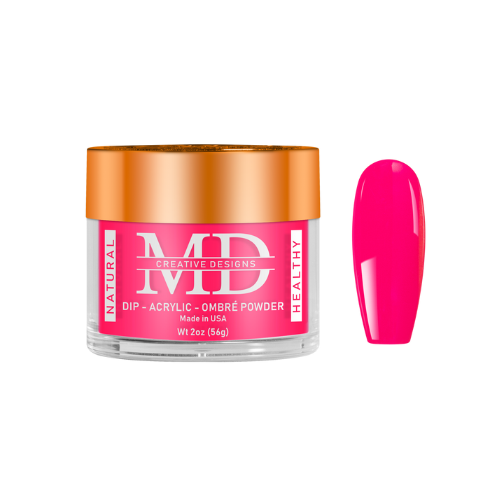 Pink nail powder in a jar with a matching pink nail tip swatch on a white background