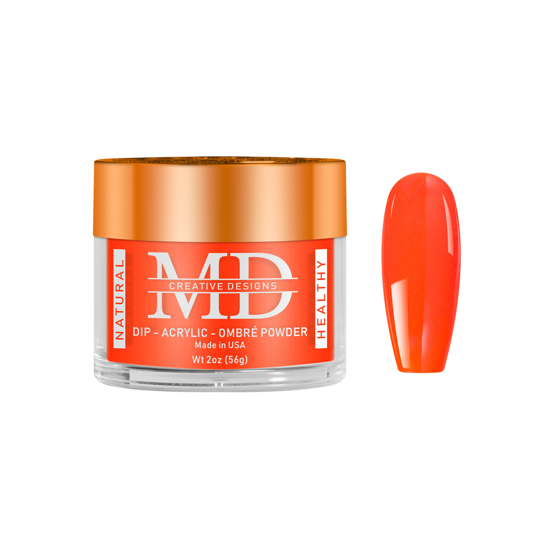 Orange nail powder with a jar labeled &