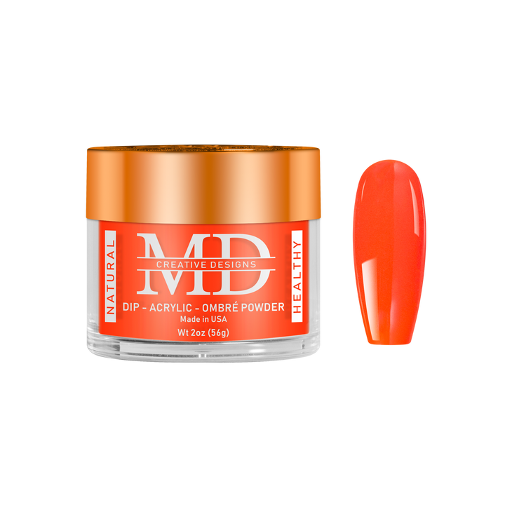 Orange nail powder with a jar labeled &
