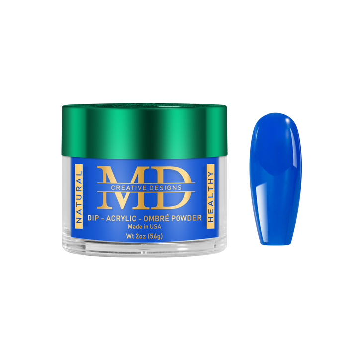 Blue nail powder in a green and blue container with &