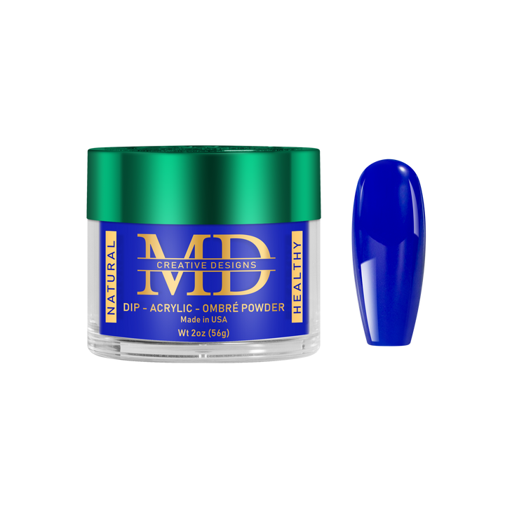 Blue nail powder in a green container with &