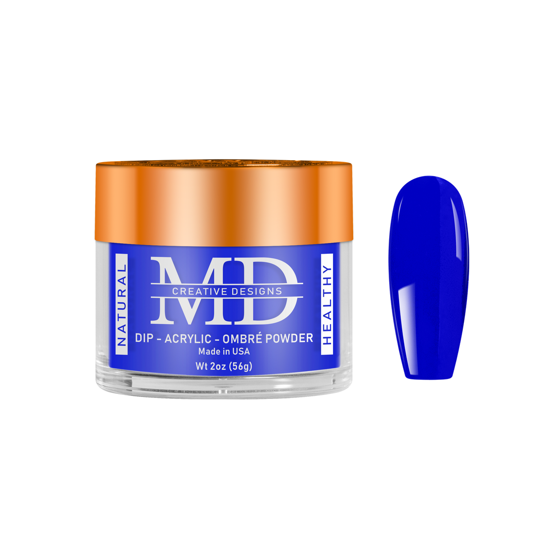Blue nail powder with a jar labeled &