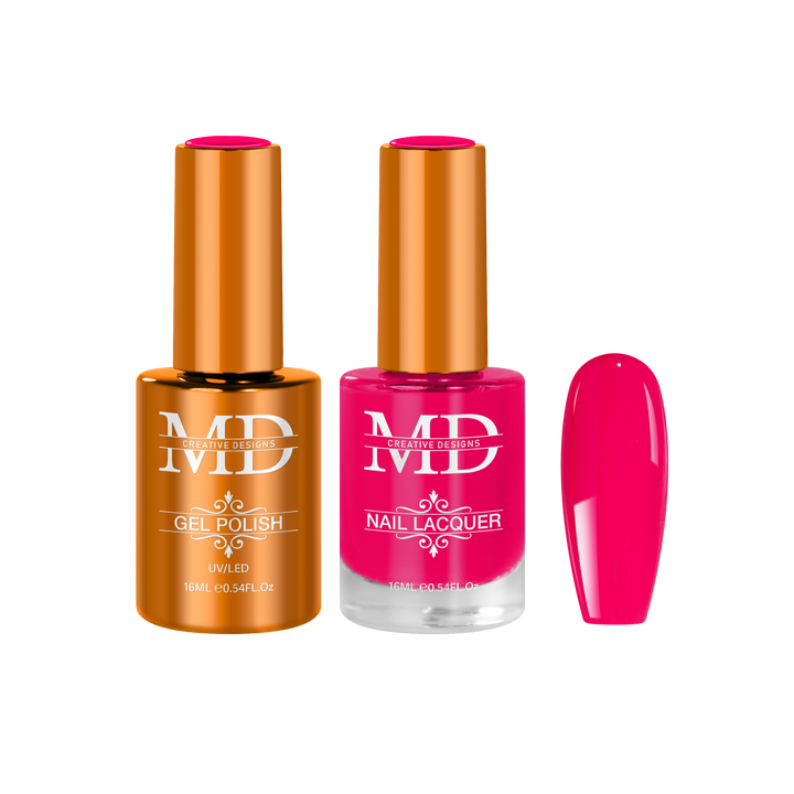 Two nail polish bottles with a pink nail tip swatch on a white background