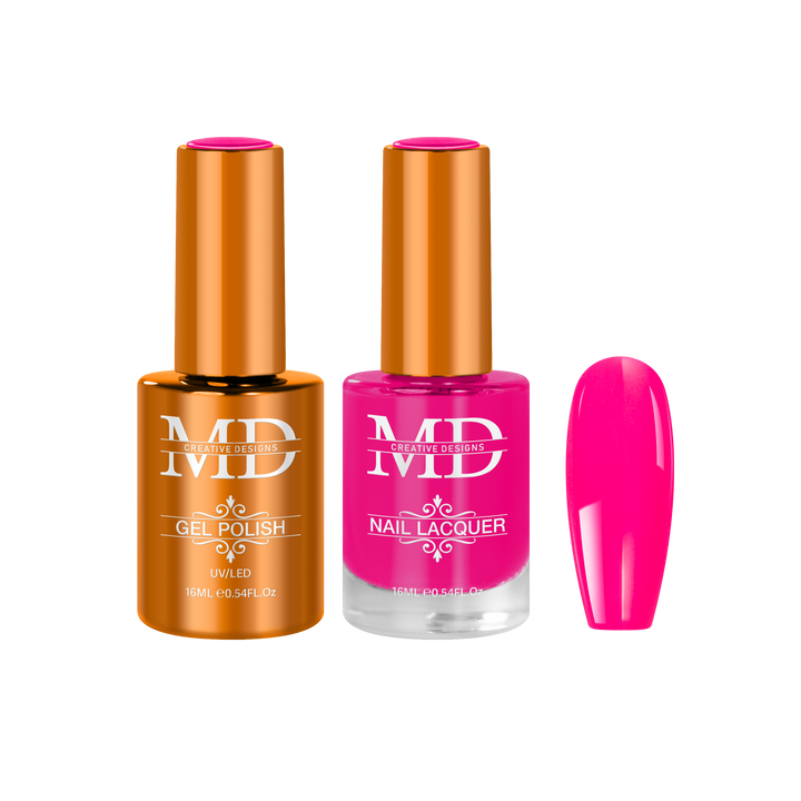 Two nail polish bottles with a pink nail tip swatch on a white background