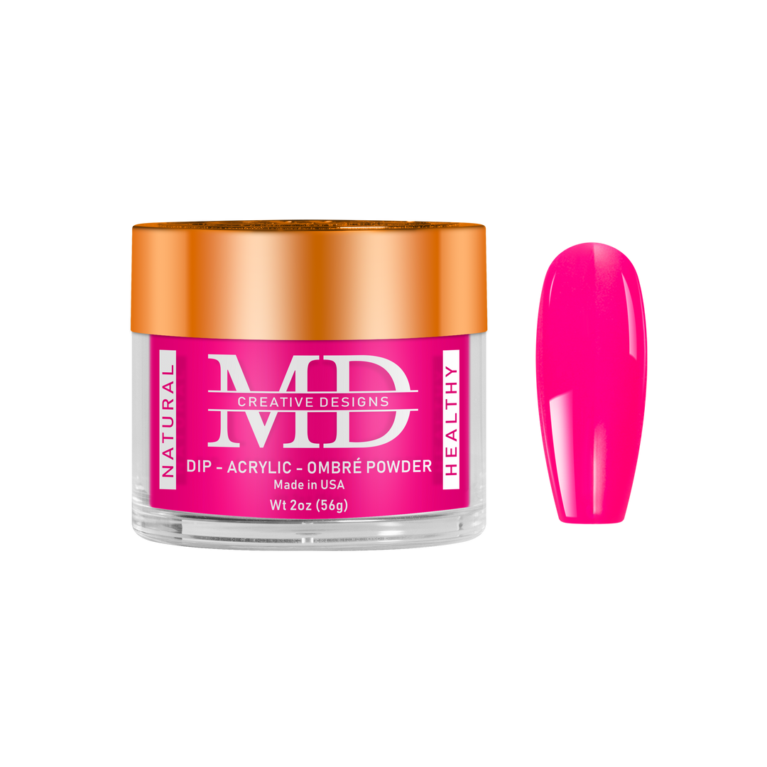 Pink nail powder in a jar with a matching pink nail tip swatch on a white background
