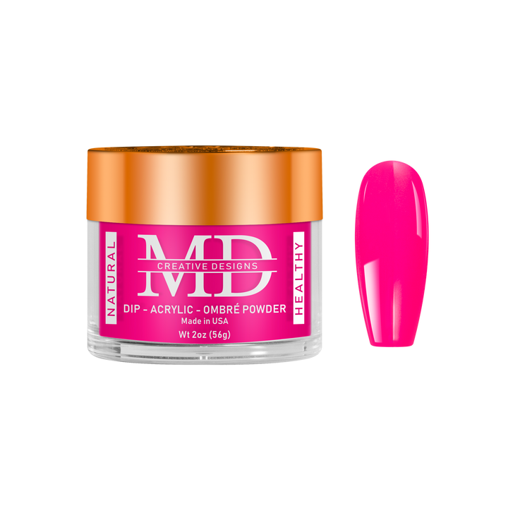 Pink nail powder in a jar with a matching pink nail tip swatch on a white background