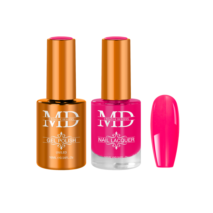Two nail polish bottles with a pink nail tip swatch on a white background