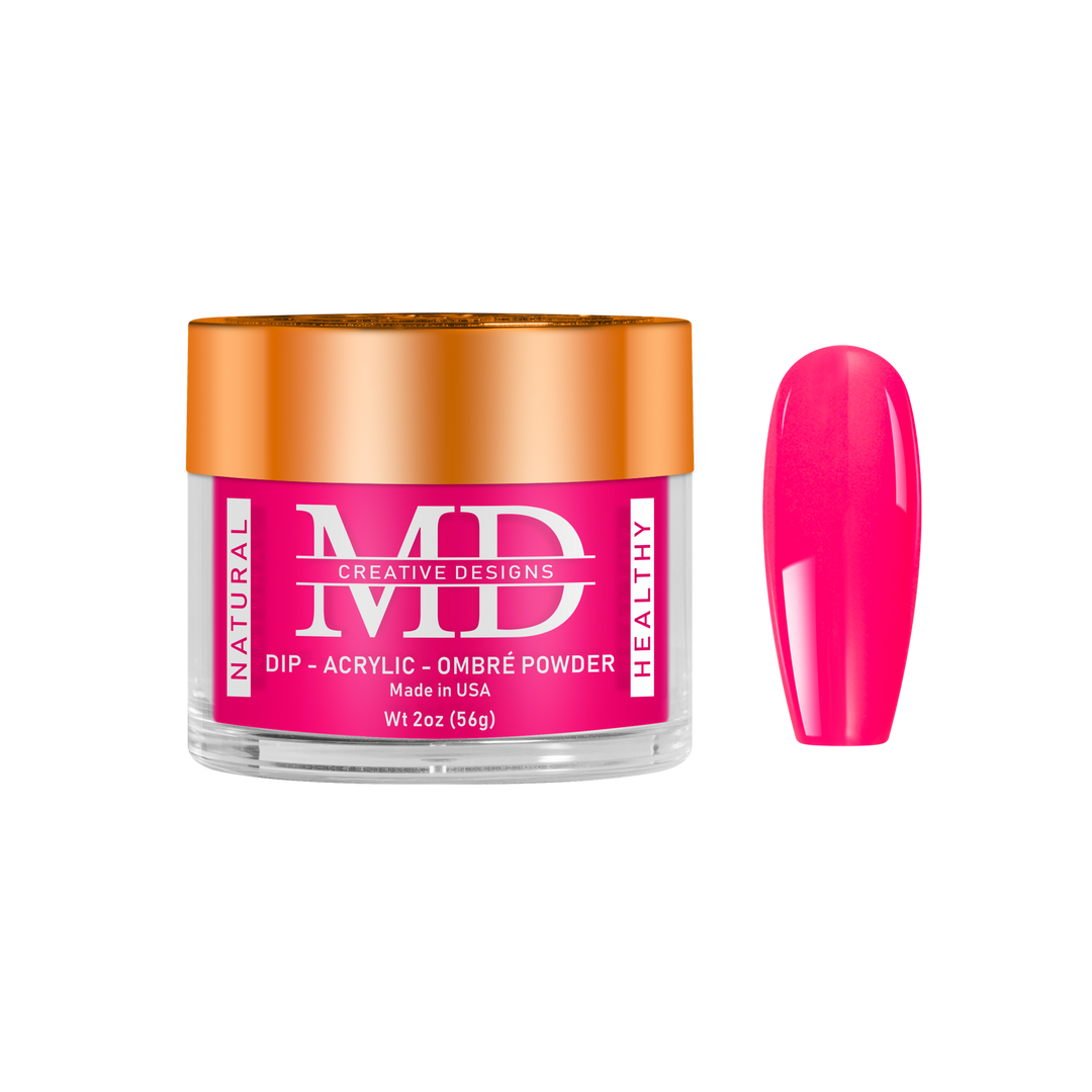 Pink nail powder in a jar with an orange lid on a white background