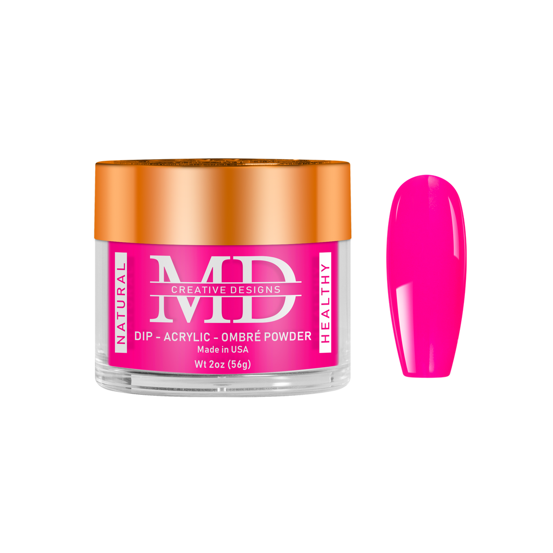 Pink nail powder in a jar with a matching pink nail tip swatch on a white background
