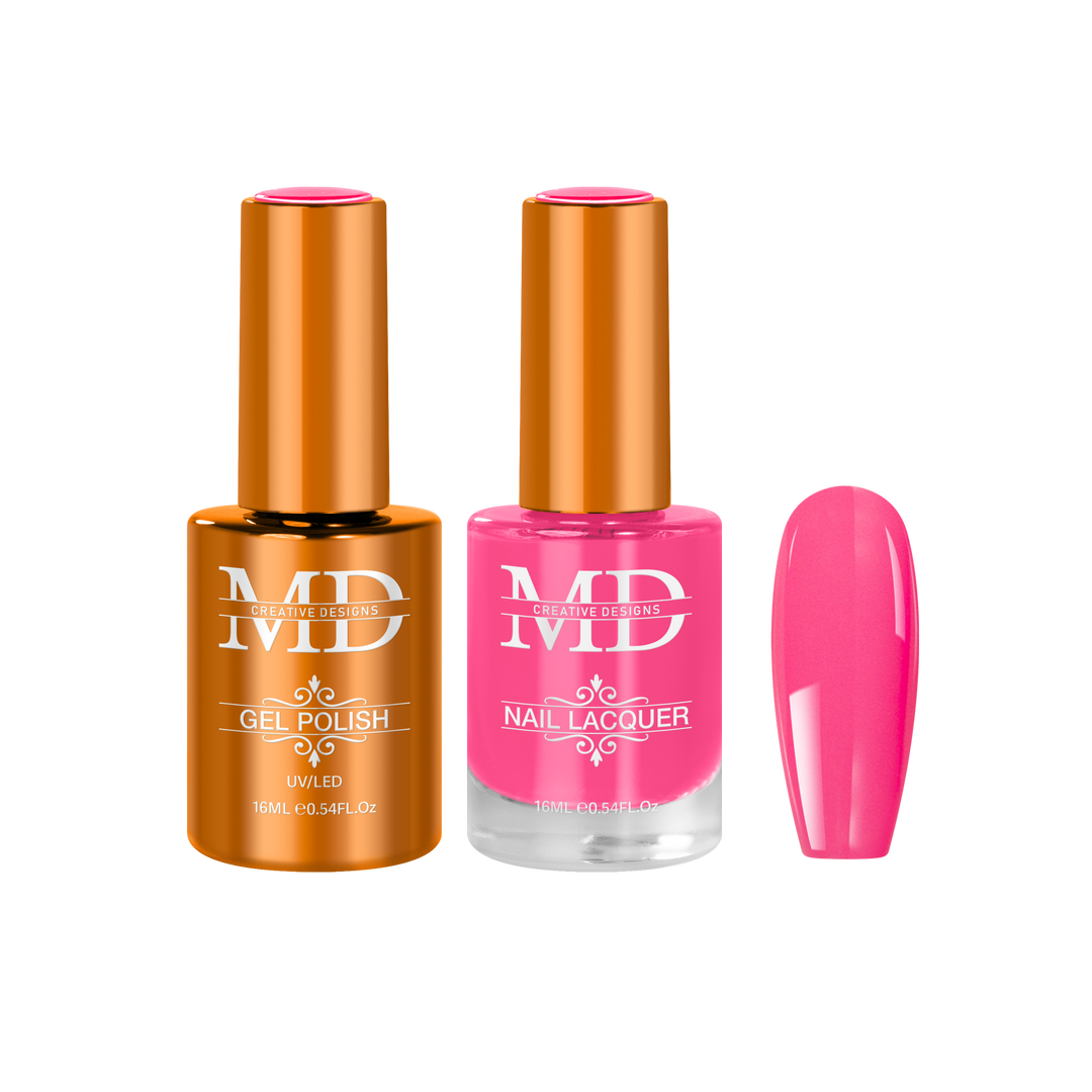 Two bottles of nail polish with a pink nail tip swatch on a white background