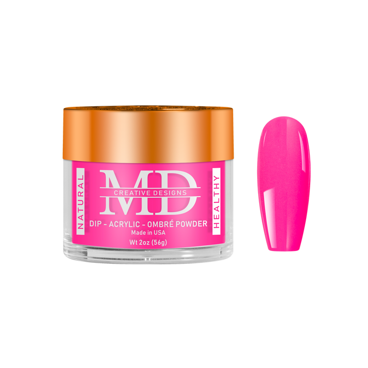 Pink nail powder in a jar with a matching pink nail tip swatch on a white background