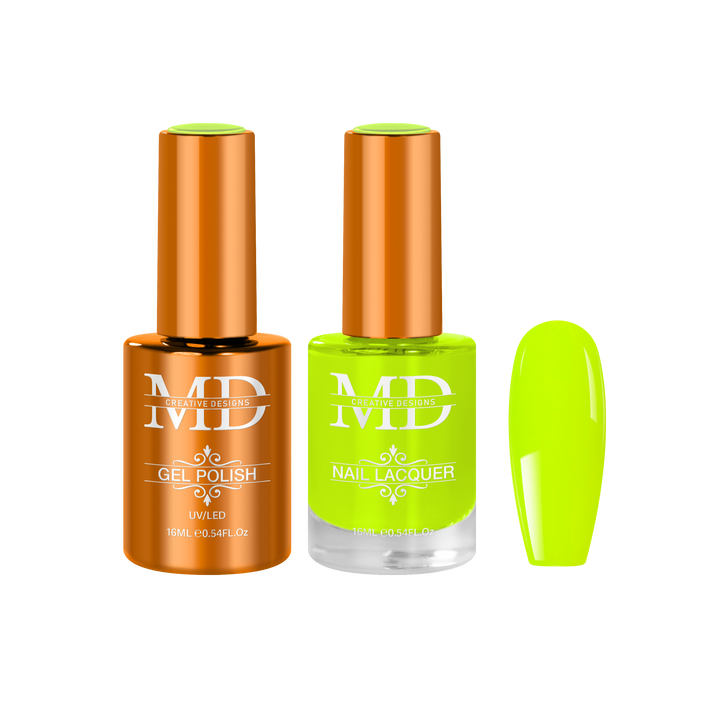 Two bottles of nail polish with green colors on a white background