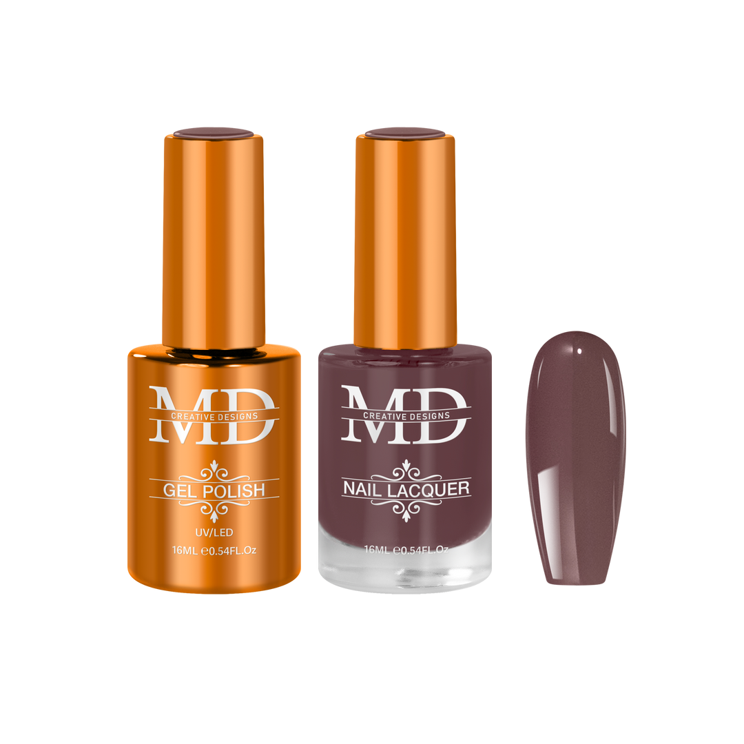 Two nail polish bottles with a gray nail tip swatch on a white background
