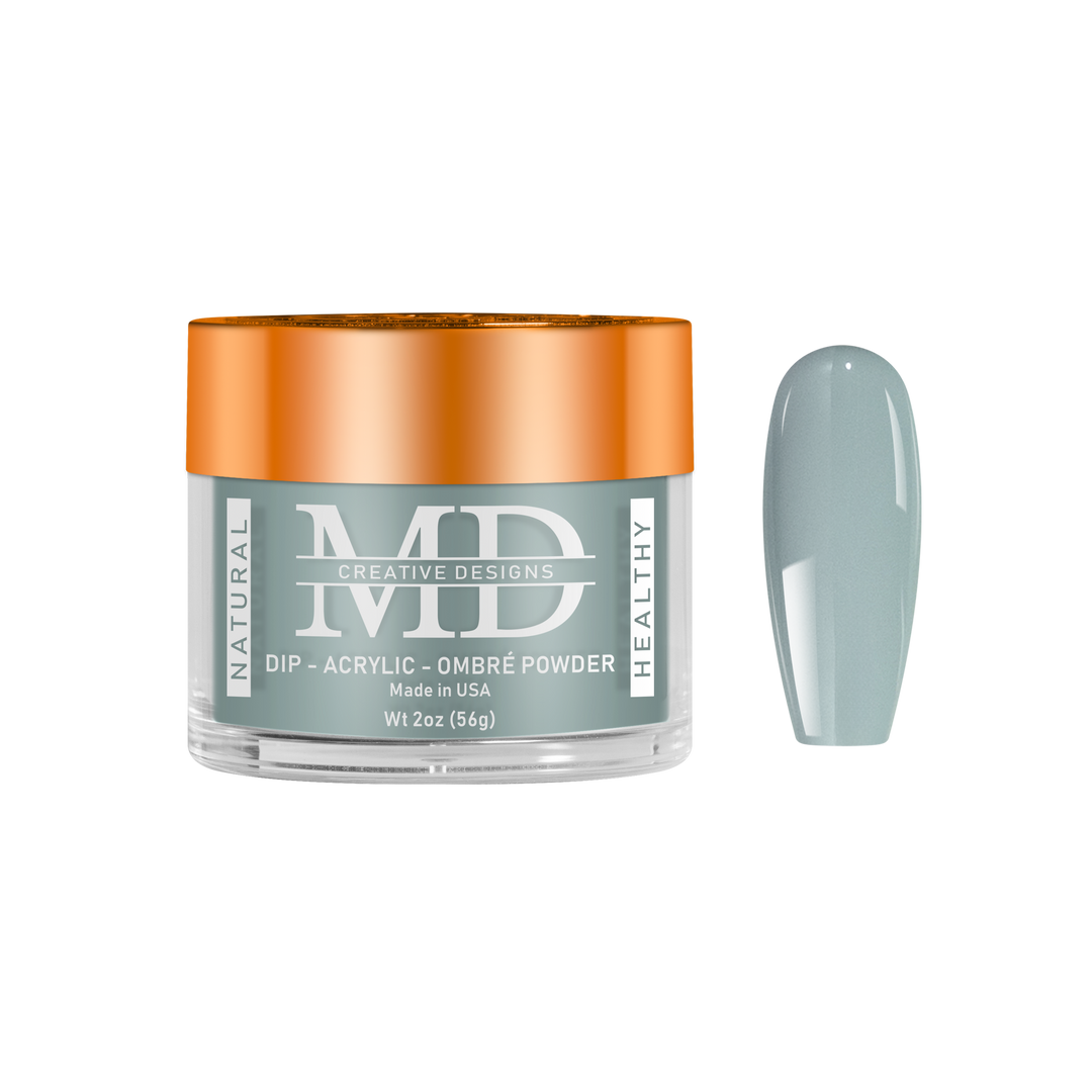Jar of MD nail powder with a matching color swatch on a white background