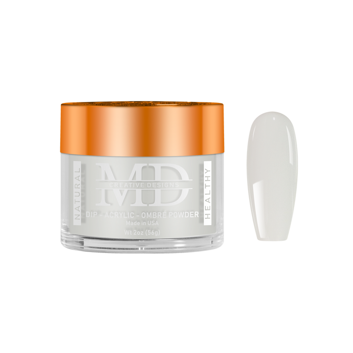Jar of MD nail powder with orange lid on a white background