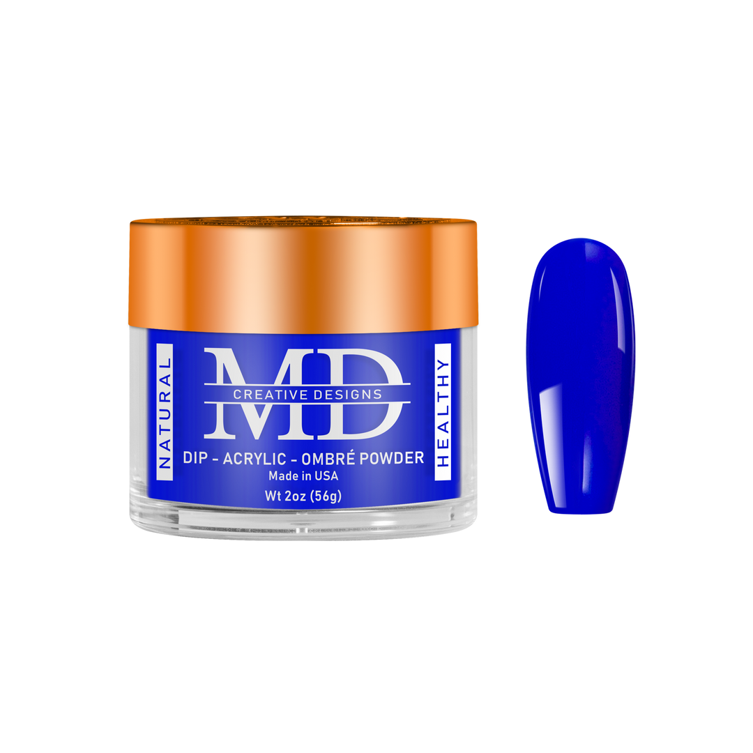 Blue powder in a jar with an orange lid on a white background