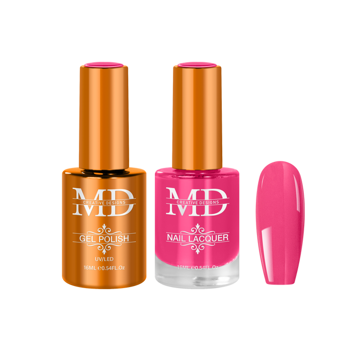 Two nail polish bottles with a pink nail tip swatch on a white background.