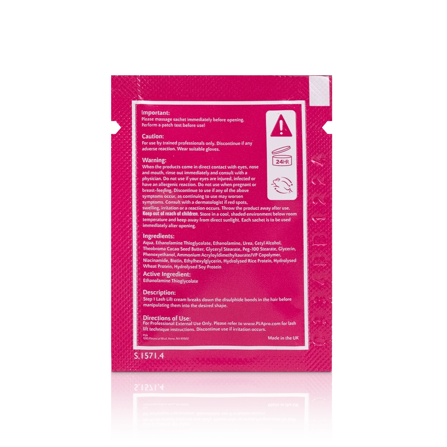 PLA Lash Lift and Tint Line: Lash Lift Step 1 Sachet (front view of the sachet)