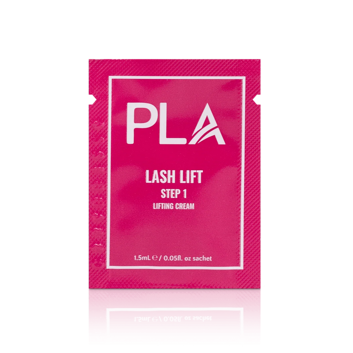 PLA Lash Lift and Tint Line: Lash Lift Step 1 Sachet (front view of the sachet)