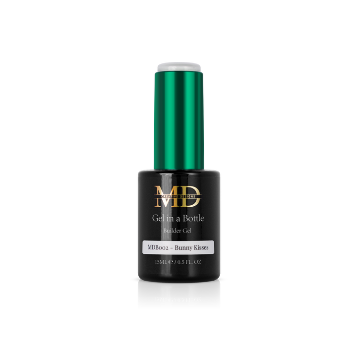 Nail gel in a bottle polish with green cap on a white background