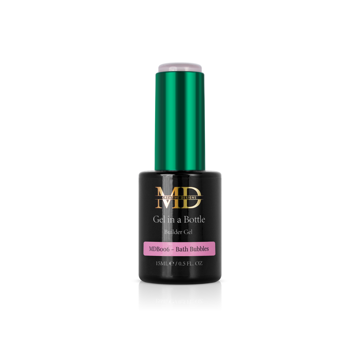 Nail gel in a bottle polish with green cap on a white background